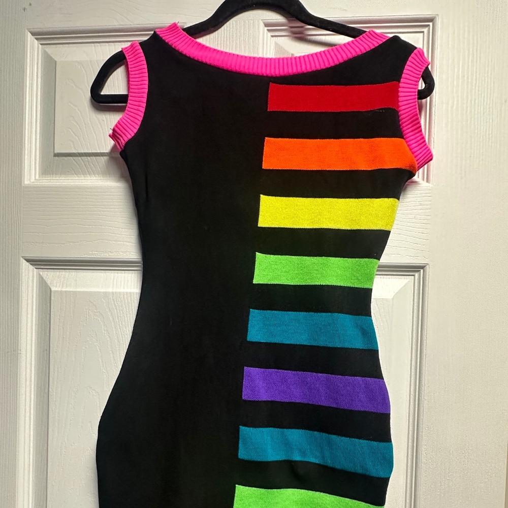 Elhoffer Design Pride Rainbow Fitted Knit Sheath Mini Dress Sleeve-less
